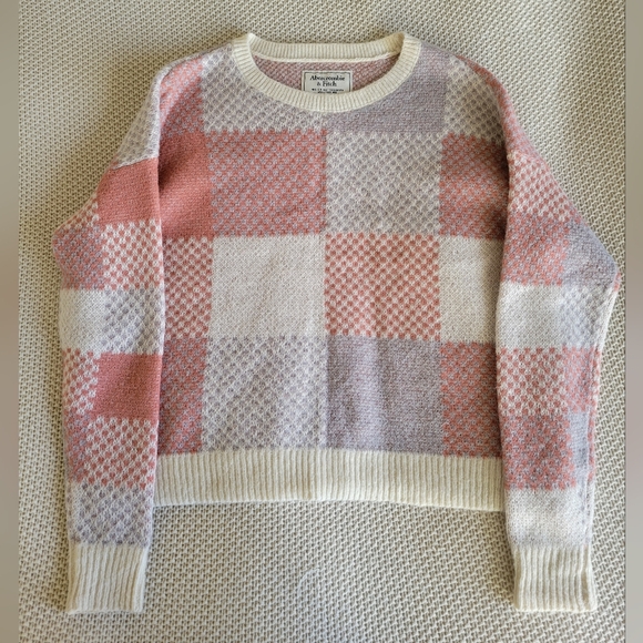 Abercrombie & Fitch Plaid Crew Sweater Pink Patter Size S Women's - Picture 6 of 11